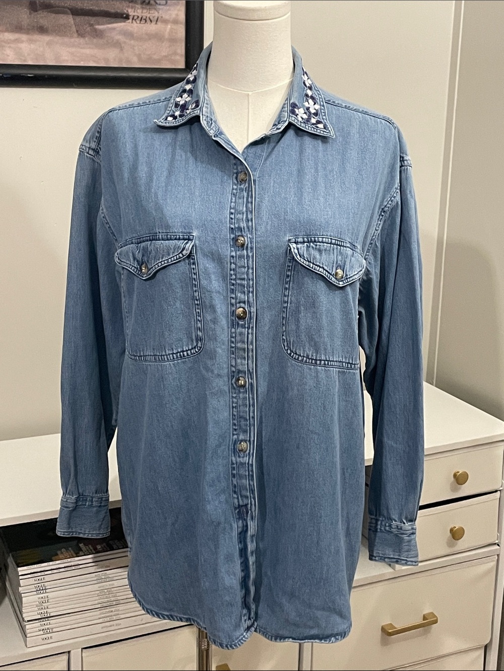 Next Move Blue Jean Button Up Top (M)